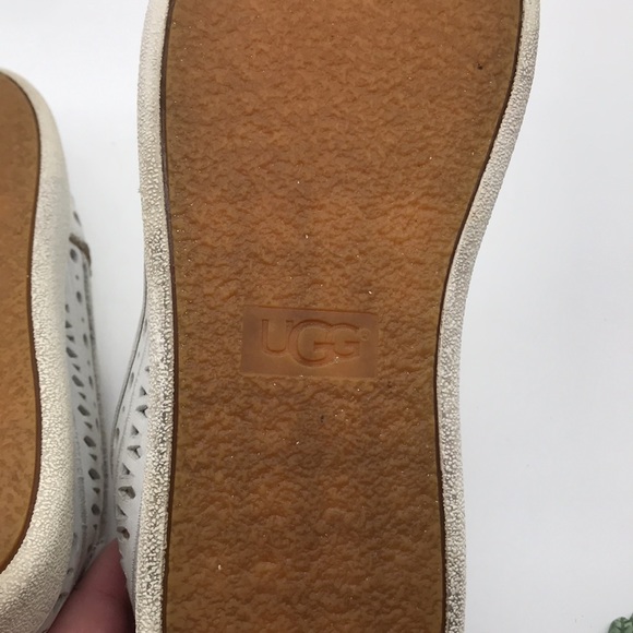 UGG Islet Laser Cut Women’s White Leather Slip-On Flat Spring/Summer Loafers - Picture 8 of 9